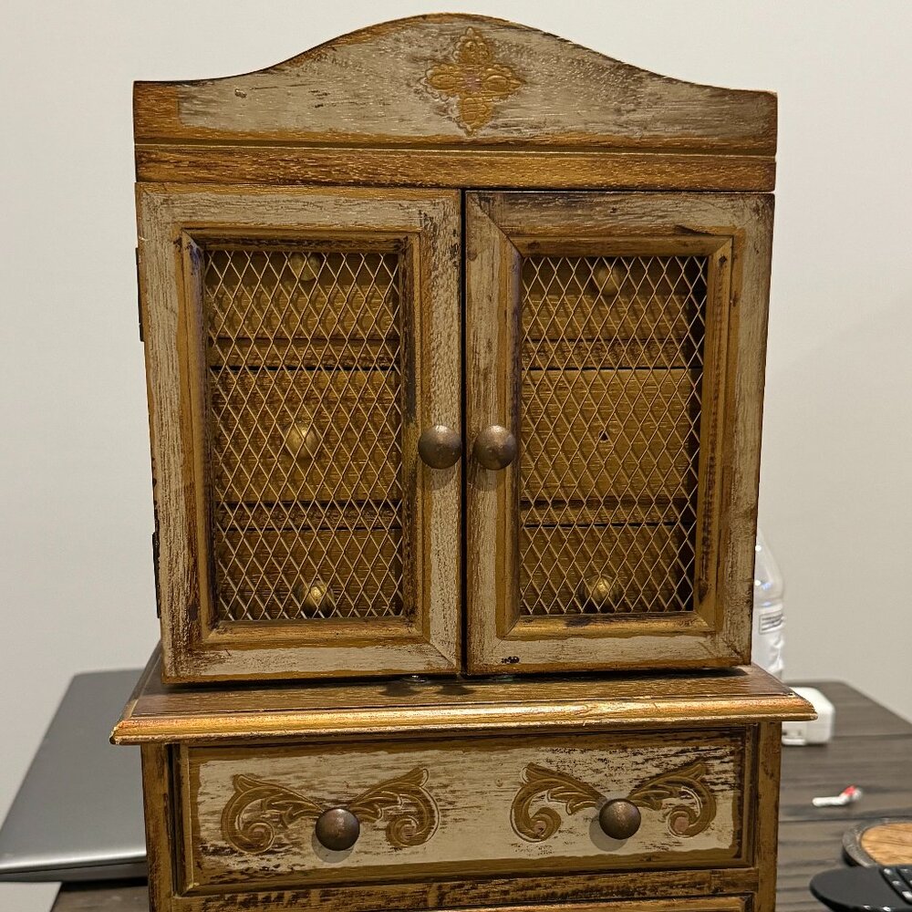 Vintage Italian Spain Florentine Miniature Armoire Jewelry Box 1950 MELE Japan
